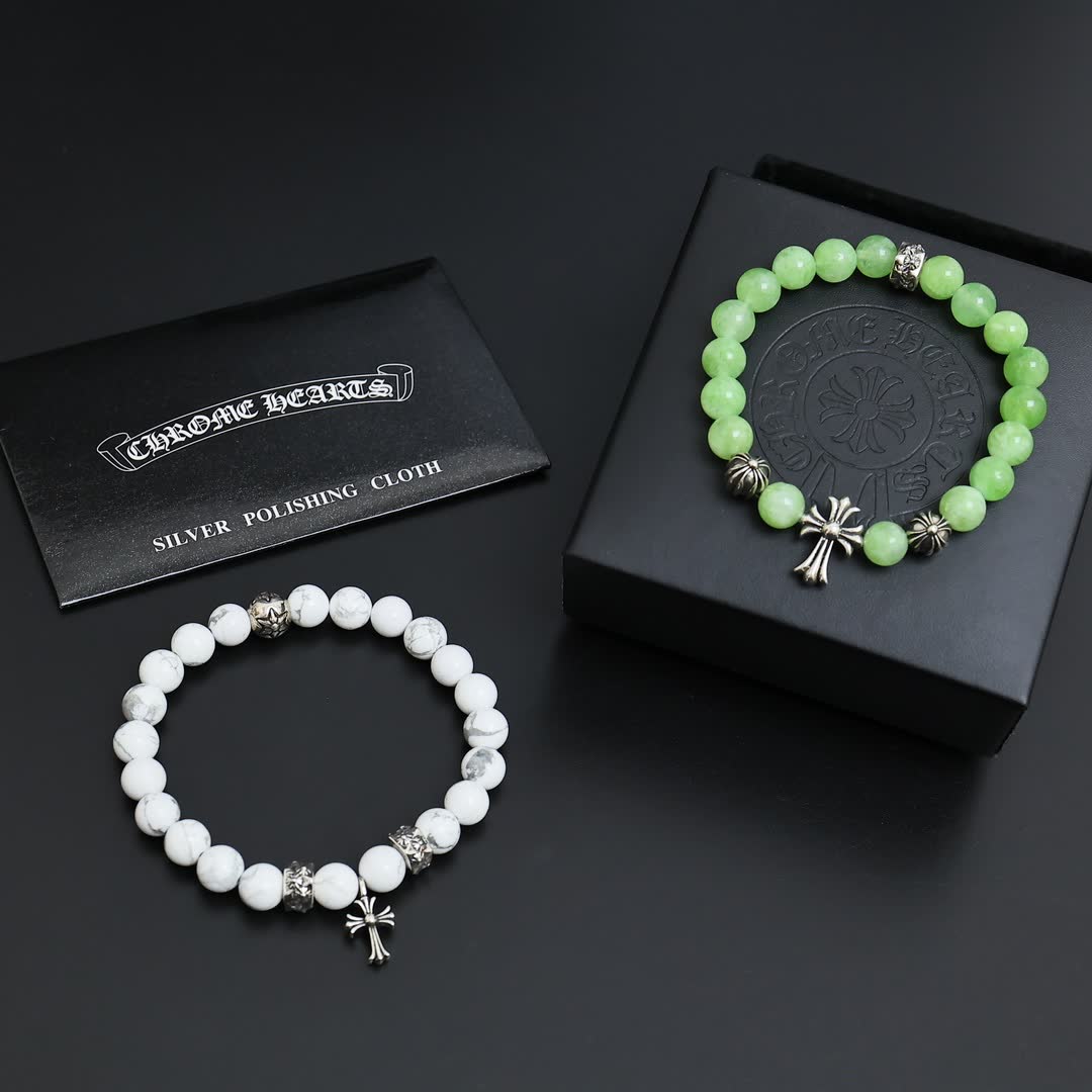 Chrome Hearts Beaded Bracelet with Cross Design